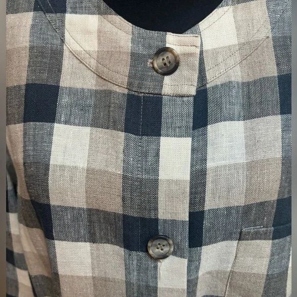 ORVIS 100% IMPORTED LINEN CASUAL CLASSIC BLUE&TAN PLAID BLAZER JACKET SZ 14 - Picture 7 of 14